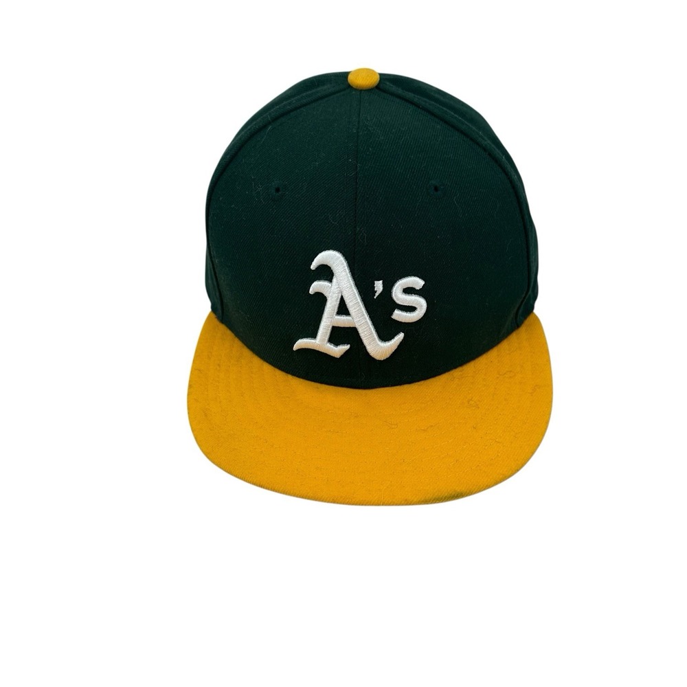 New Era 59FIFTY Oakland Athletics Fitted Hat 7 1/2 Green Yellow MLB On-Field Cap